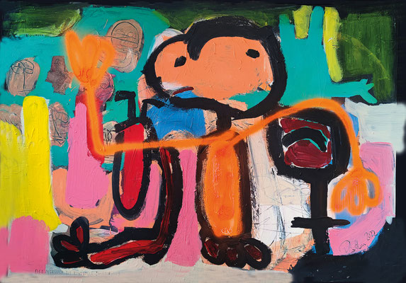 Versuch die Kontrolle zu behalten, 100 x 143 cm , Acryl, Spraypaint auf Hartfaserplatte, gerahmt
