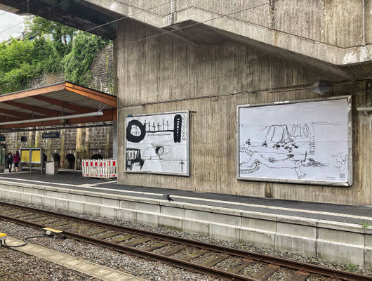 Hbf Gleis 4 // links Friedenszahnbürste, kleine Zeichnung, ca. 2003