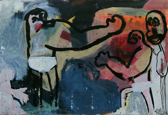 Große Männer, 2019, Acryl auf LKW-Plane, 200 x 300 cm