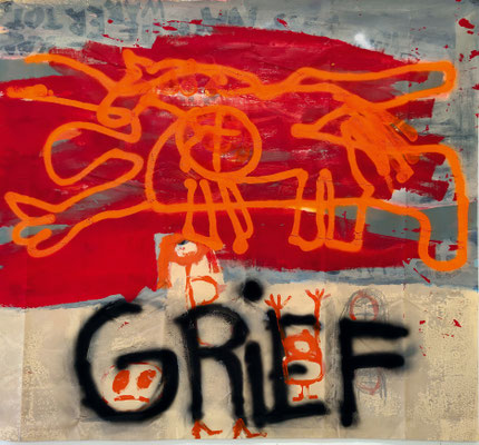 GRIEF, 150 x 150 cm, Acryl, Spraypaint auf PVC-Plane