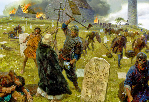 Artist's impression of a Viking raid on a monastery