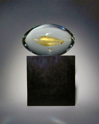 PUR - IN BALANCE VIV - Kristall und Blattgold, Bronze-Sockel, 32 x 23 x 12 cm