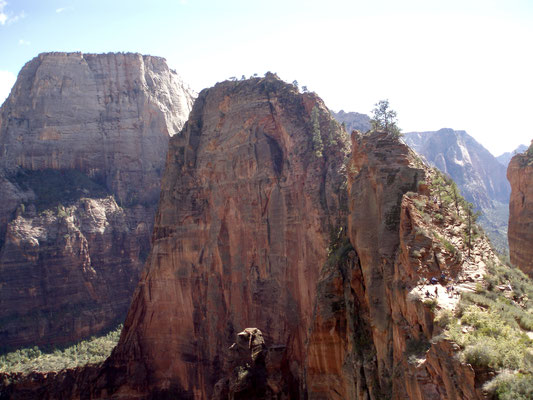 Blick auf Angels Landing auf dem Abstieg in den Canyon