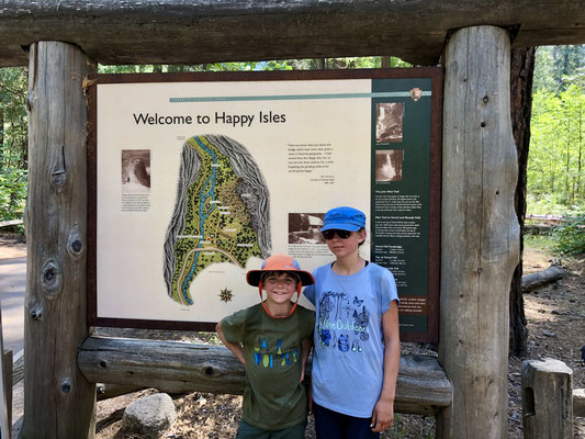 Geschafft, wir sind am Ziel in Happy Isle im Yosemite Valley angekommen