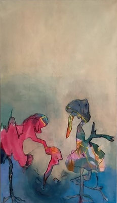She‘s Miss California…, Acryl, Kreide auf Leinwand, 120  x 70 cm, 2025