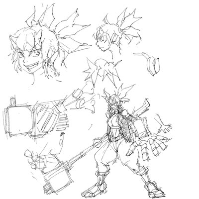 お絵描きチャットにて。オリジナルキャラのアイデアラフです。