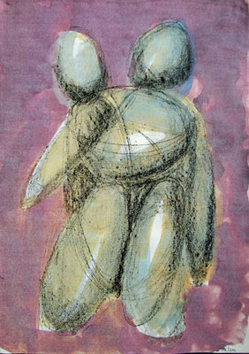 Zwei Figuren, 2012, 30cm x 42cm, Lithokreide und Beize