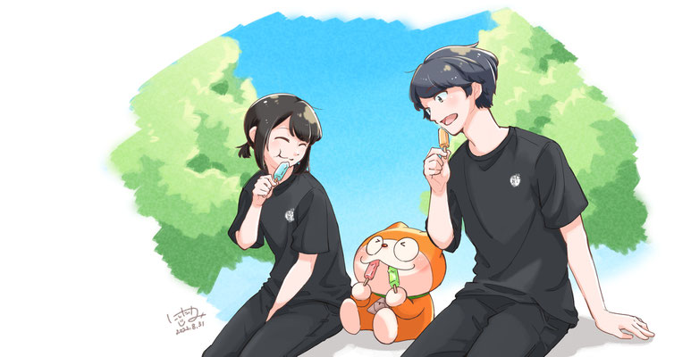 「劇団と夏」コロナ禍でなかなか外での思い出は作れなかったですが、イラストの中で夏を感じたという思い出の1枚です。