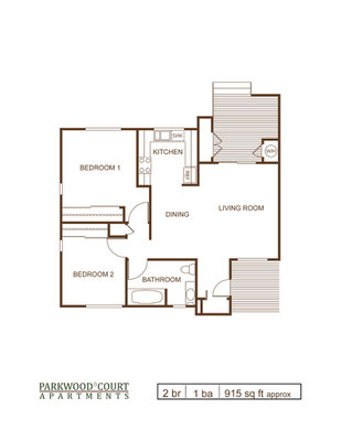 Floor Plan E - 2 bedroom and 1 bath