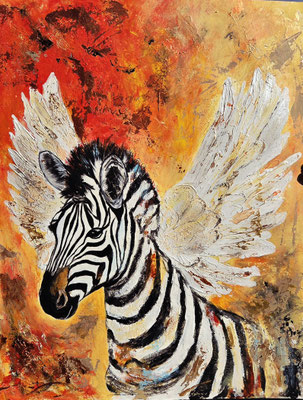 "Fliegendes Zebra" Acryl, Papier 50x65cm, 170 Franken