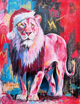 "Weihnachtslöwe" Acryl, Papier 50x65cm, 170 Franken