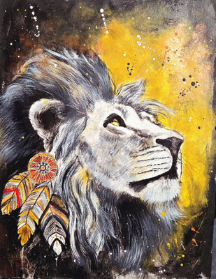 "Schamanenlöwe" Acryl, Papier 50x65cm, 170 Franken