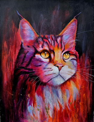 "Rote Katze" Acryl, Papier 50x65cm, 170 Franken