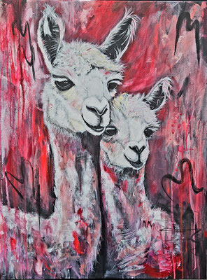 "Mutterliebe Alpaka" Acryl, Leinwand 60x80cm, 350 Franken