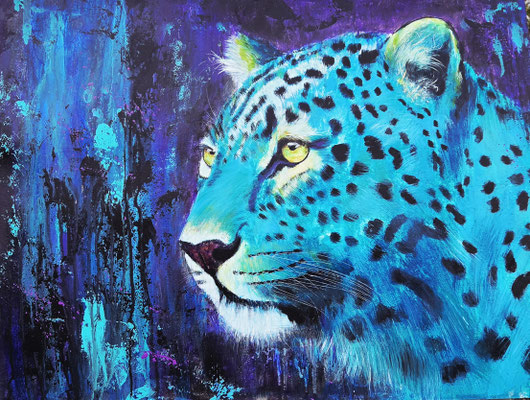 "Türkis Panther" Acryl, Papier 50x65cm, 170 Franken