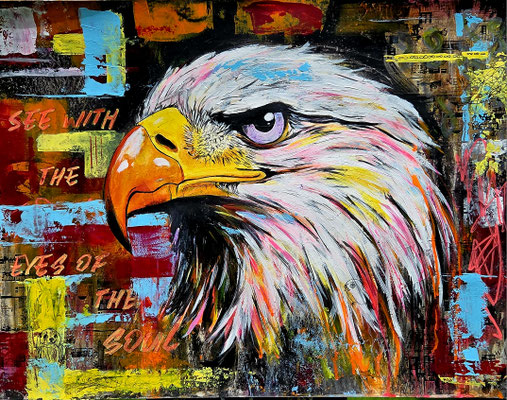 "Wächterblick", Acryl, Papier 50x65cm, 170 Franken