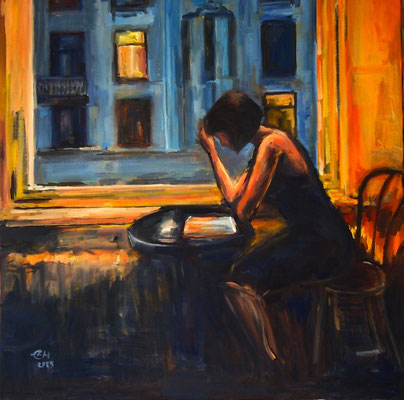 Reading Trough The Night  Öl/Lwd.80x80cm