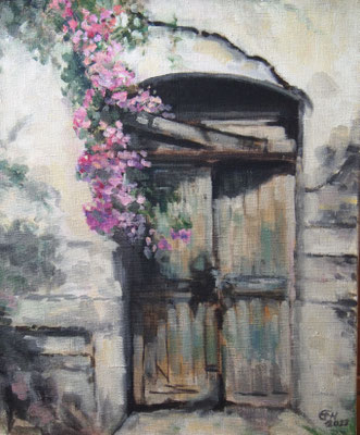 Old Door With Roses   Öl/Lwd. 50x60cm
