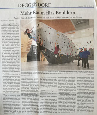 ES-Vertikal Kletterzentrum Deggendorf Zeitungsartikel  Quelle: PNP.de