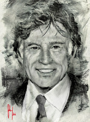 Kohleporträt des Schauspielers Robert Redford