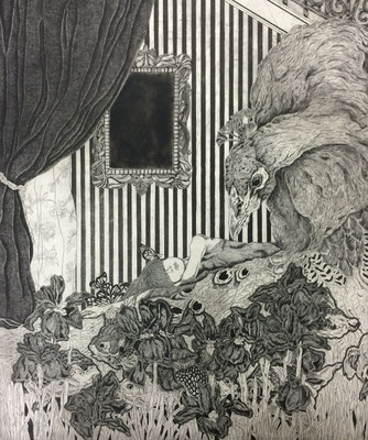 Crisis call-Day breaks /etching, aquatint/ 60×40cm/2014