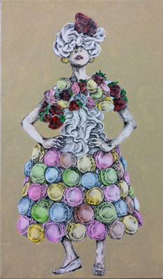 A cake dressⅠ/oil pencil, acrylic paint/41×24.2cm/2016/ Private collection　