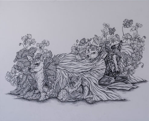 Consideration of Desire "Inflating Desire"-From Post Mani Princess/oil pencil/80.3×100cm/2019