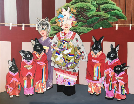 Japanese Bunny girl-yu-jo and kamuro-Ⅱ/acrylic paint/91×116.7cm/2017/ Private collection