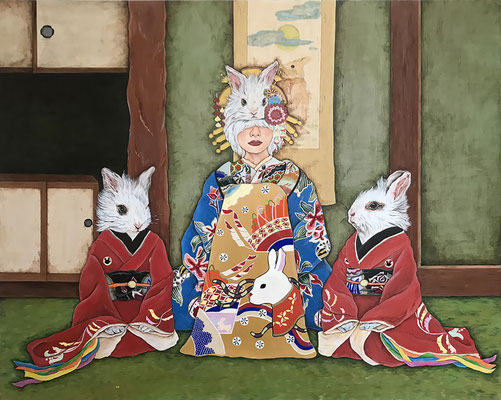 Japanese Bunny girl-yu-jo and kamuro-Ⅲ/acrylic paint/72.7×91cm/2018