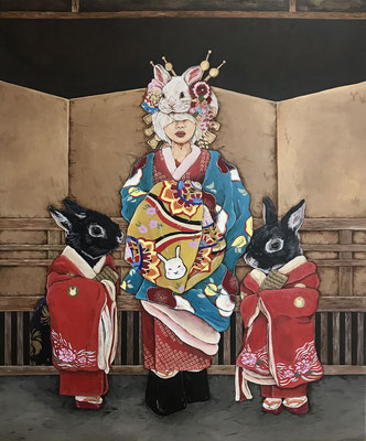 Japanese Bunny girl-yu-jo and kamuro-/acrylic paint/72.7×60.6cm/2017