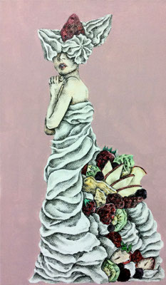 A cake dressⅡ/oil pencil, acrylic paint/41×24.2cm/2016/ Private collection　