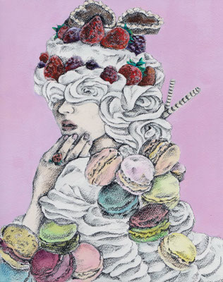 Full feeding/oil pencil, acrylic paint/27.3×22cm/2015 