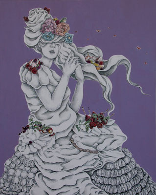 A dress of desire /oil pencil, acrylic paint/91×72.7cm/2016