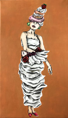 A cake dressⅣ/oil pencil, acrylic paint/41×24.2cm/2016/ Private collection　