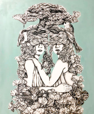 Co-dependence/oil pencil, acrylic paint/61x50cm/2020/Private collection
