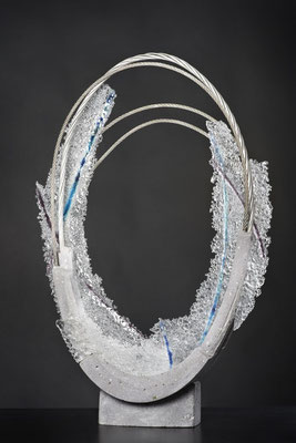 Unnamed, 2014: Fused Glass, Cable and Cement; 76 cm (h)x 51 cm (w) x 10 cm (d)