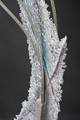 Unnamed, 2014: Detail; Fused Glass, Cable and Cement; 76 cm (h)x 51 cm (w) x 10 cm (d)