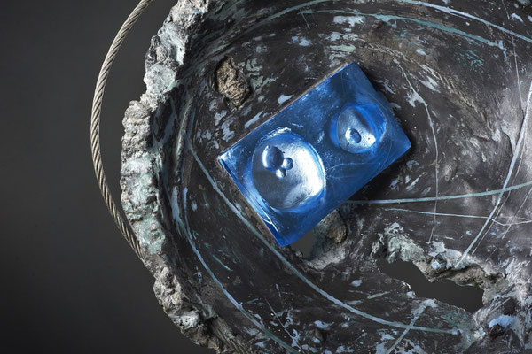 Swirl Hole # 1: 2014:  Cast Glass, Metal, Cement : 48 cm (h)x 46 cm (w) x 10 cm (d)