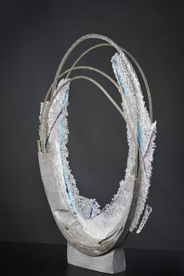 Unnamed, 2014: Fused Glass, Cable and Cement; 76 cm (h)x 51 cm (w) x 10 cm (d)