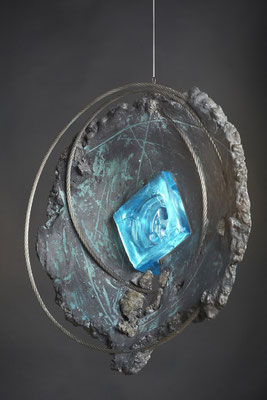 Swirl Hole # 3: Cast Glass, Metal, Cement : 48 cm (h)x 48 cm (w) x 10 cm (d)