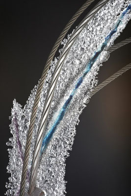 Unnamed, 2014:NFS; Detail; Fused Glass, Cable and Cement; 76 cm (h)x 51 cm (w) x 10 cm (d)