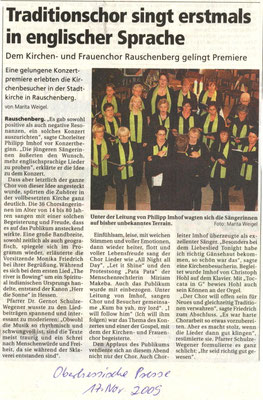 Traditionschor singt erstmals in englischer Sprache - Konzert 2009 des Frauenchores Rauschenberg