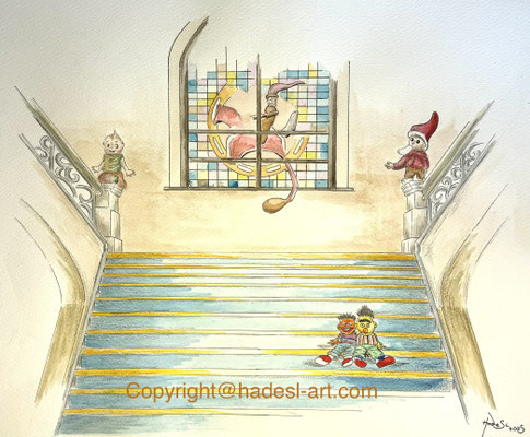 "Treppenaufgang Spielzeugmuseum"...Aquarell 2025 (30x40cm)