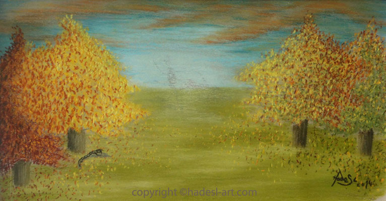 "Herbtlandschaft"... Pastellkreide auf Papier 2014  (20 cm x 40 cm)  verkauft 