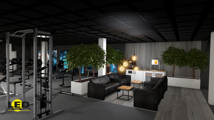 Visualisierung eines Fitness-Studios, Loungebereich
