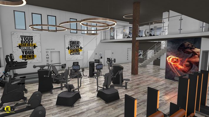 Visualisierung eines Fitness-Studios, Trainingsbereich