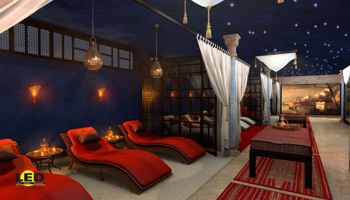 Visualisierung eines Fitness-Studios, Saunabereich im orientalischen Stil
