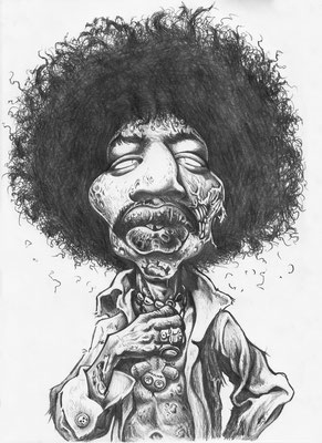 Jimi Hendrix, Zombie, Bleistiftzeichnung