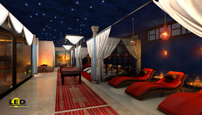 Visualisierung eines Fitness-Studios, Saunabereich im orientalischen Stil