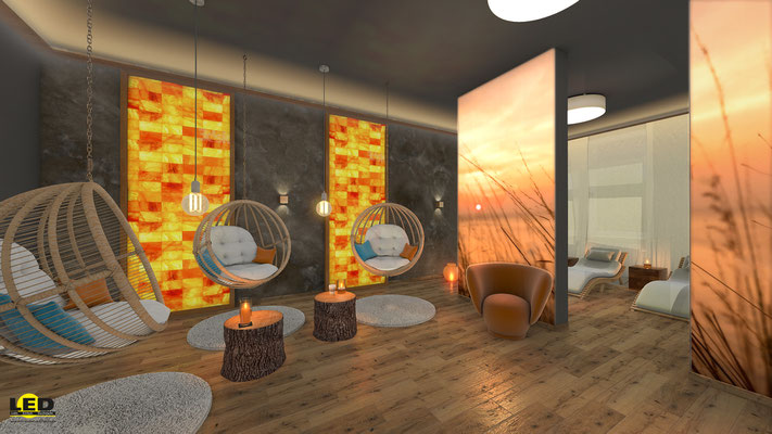Visualisierung des Wellnessbereichs eines Fitness-Studios 
